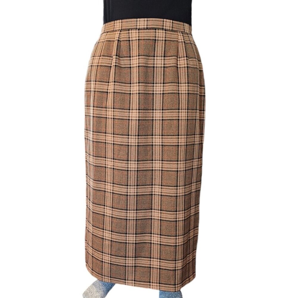 Vintage 90s Womens Large Tan Plaid Novacheck Maxi Skirt Preppy Academia 12 14